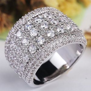 NEW 925 SILVER ROUND DIAMOND PAVE WIDE RING